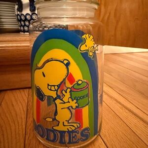 Vintage Snoopy Woodstock Goodies Cookie Jar Peanuts Glass Jar with Lid